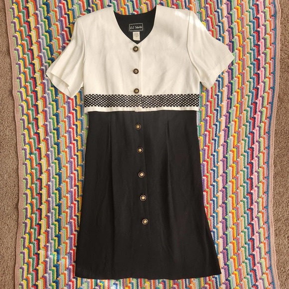 Vintage 80s Black & White Button-up Dress - Picture 1 of 6